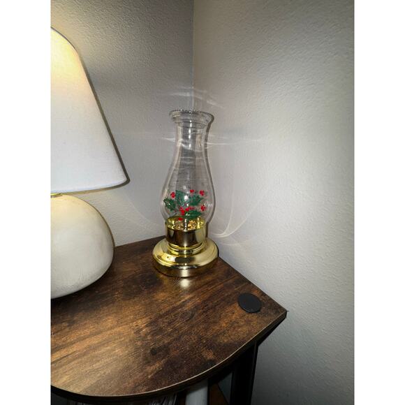 Vintage Brass Hurricane Candle Lamp + 2 Holiday Glass Shades Christmas Decor - Picture 14 of 14